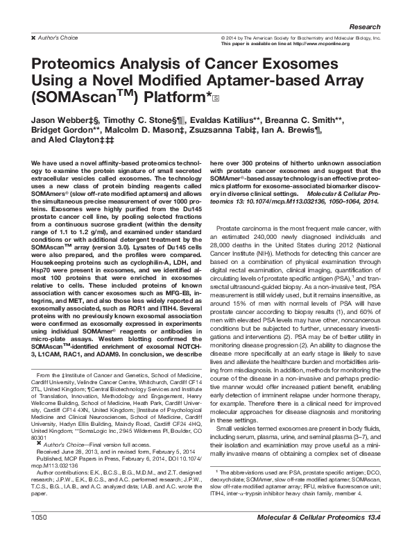 (PDF) Proteomics Analysis of Cancer Exosomes Using a Novel Modified ...