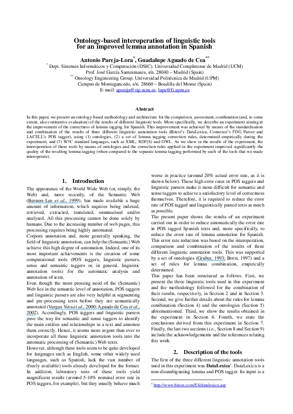 (PDF) Ontologybased interoperation of linguistic tools for an improved
