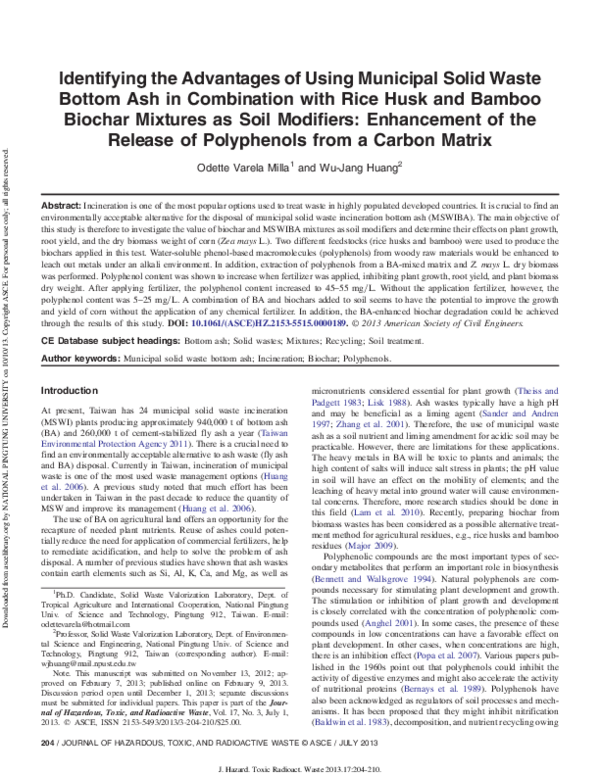 (PDF) Identifying the Advantages of Using Municipal Solid Waste Bottom Ash in Combination with