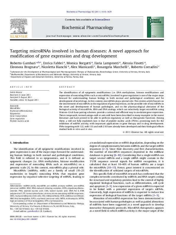 (PDF) Targeting microRNAs involved in human diseases: A novel approach ...