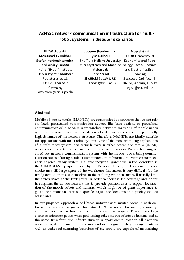 (PDF) Ad-hoc Network Communication Infrastructure for Multi-robot ...