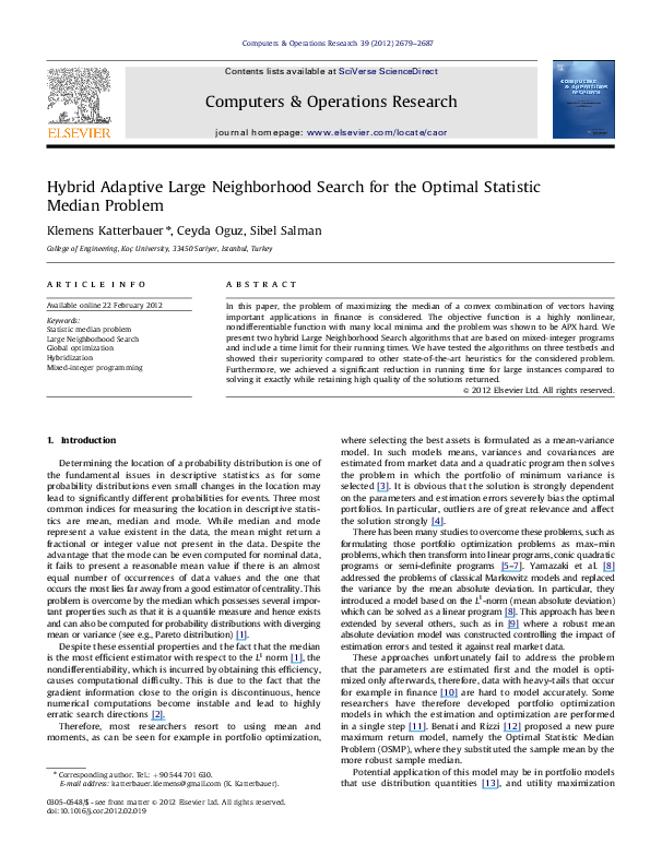 (PDF) Hybrid Adaptive Large Neighborhood Search for the Optimal ...
