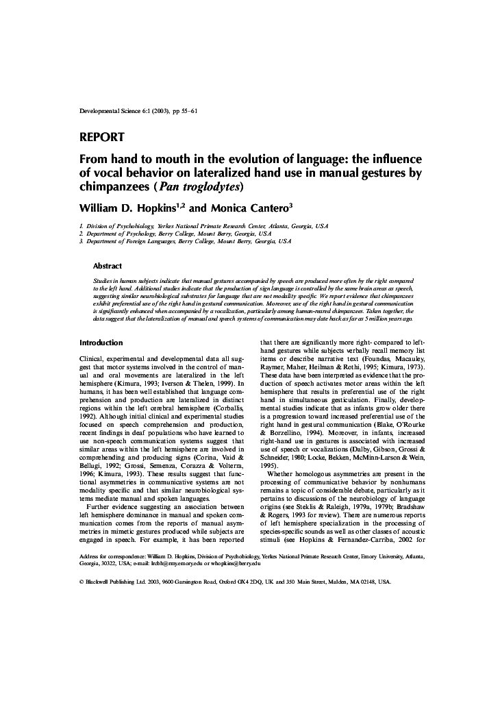 (PDF) From hand to mouth in the evolution of language the influence of