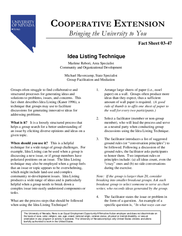 (PDF) Idea Listing Technique