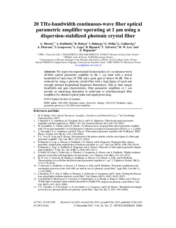 (PDF) 20 THz-bandwidth continuous-wave fiber optical parametric ...