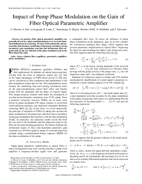 (PDF) Impact of Pump Phase Modulation on the Gain of Fiber Optical ...