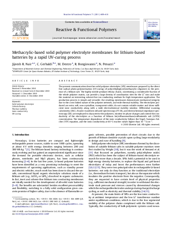 (PDF) Methacrylic-based solid polymer electrolyte membranes for lithium ...