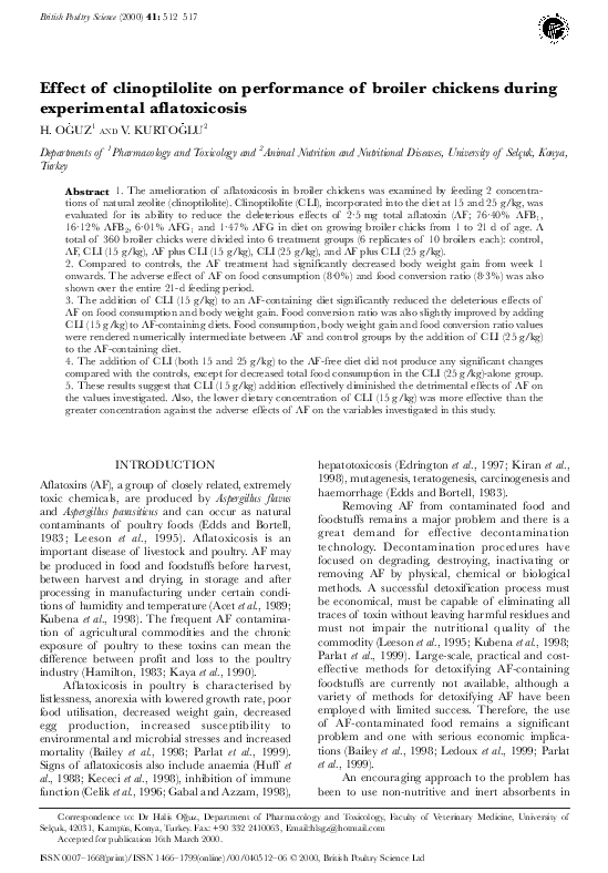 (PDF) Effect of clinoptilolite on performance of broiler chickens