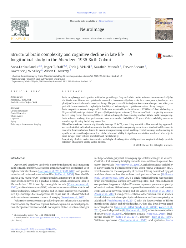 (PDF) Structural brain complexity and cognitive decline in late life ...