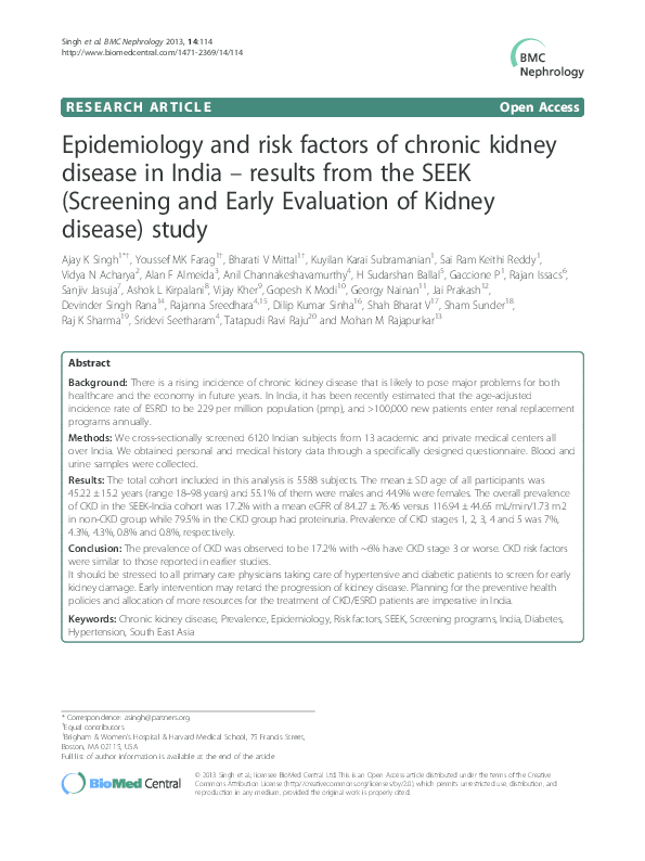 (PDF) Epidemiology and risk factors of chronic kidney disease in India ...