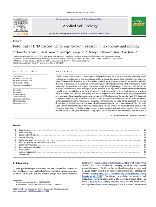 (PDF) Potential of DNA barcoding for earthworm research in taxonomy and ...