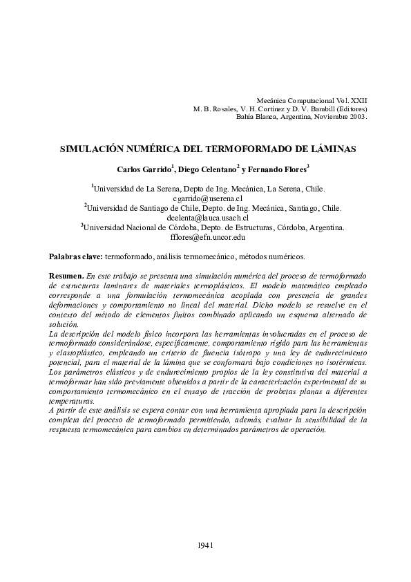 (PDF) Simulación Numérica y Validación Experimental Del Proceso De ...