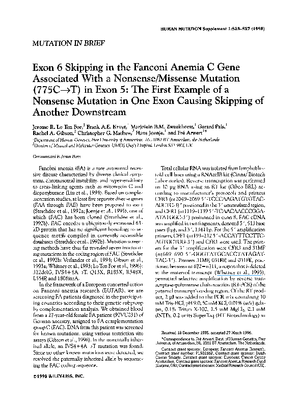 (PDF) Exon 6 skipping in the fanconi anemia C gene associated with a ...