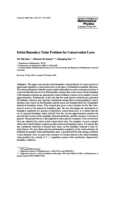 (PDF) Initial Boundary Value Problem for Conservation Laws