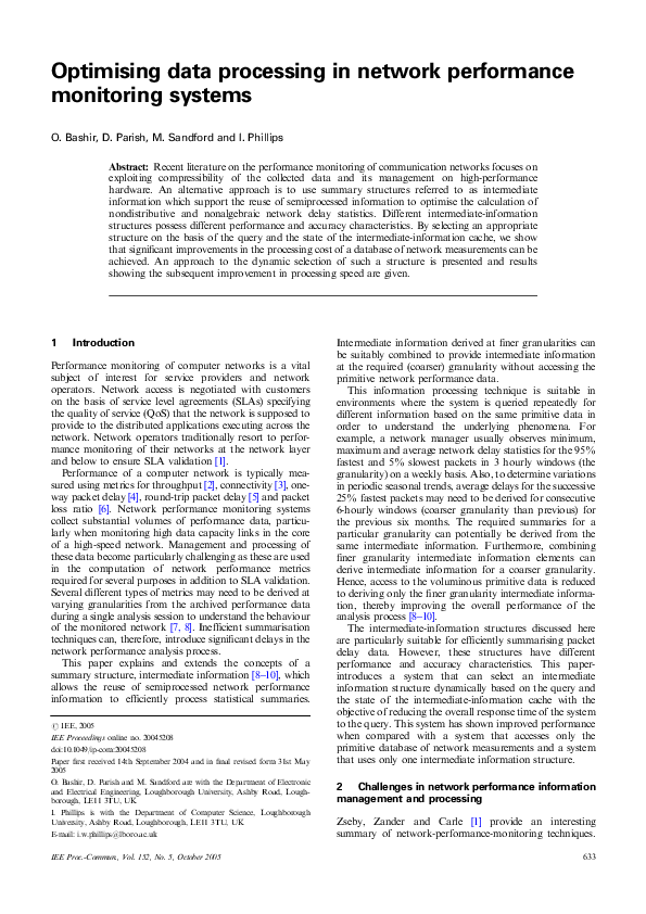 (PDF) Optimising data processing in network performance monitoring systems