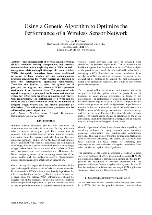 (PDF) Using a Genetic Algorithm to Optimize the Performance of a ...
