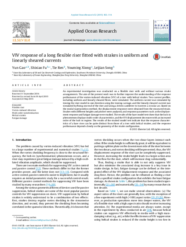 (PDF) VIV response of a long flexible riser fitted with strakes in ...