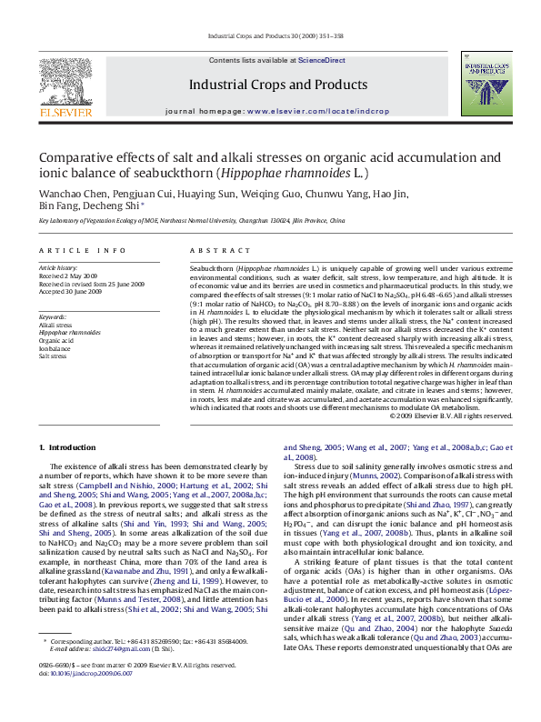 (PDF) Comparative effects of salt and alkali stresses on organic acid ...