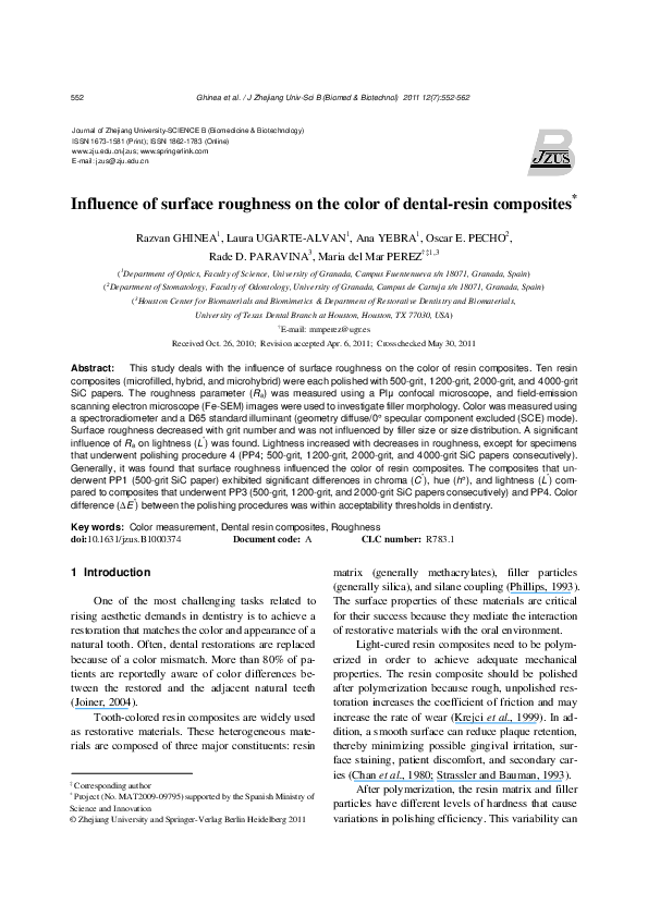 (PDF) Influence of surface roughness on the color of dental-resin ...
