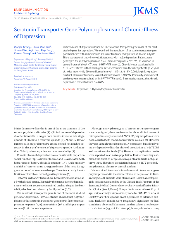 (PDF) Serotonin Transporter Gene Polymorphisms and Chronic Illness of ...