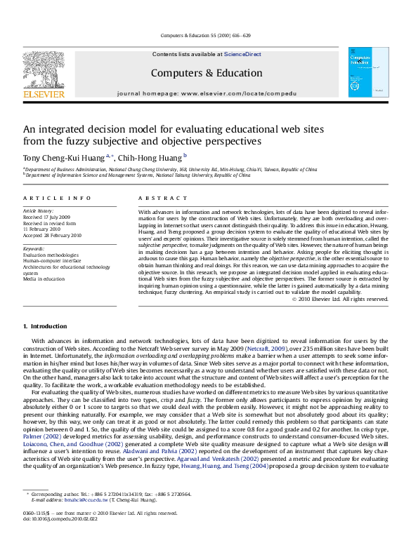 (PDF) An integrated decision model for evaluating educational web sites ...