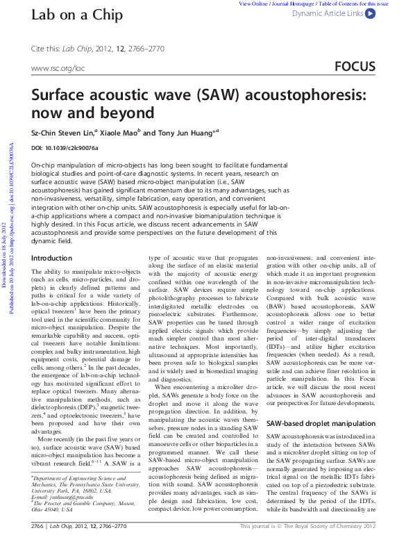 (PDF) Surface acoustic wave (SAW) acoustophoresis: now and beyond