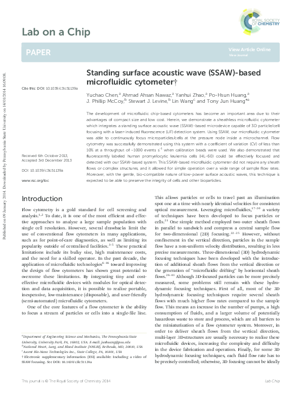 (PDF) Standing surface acoustic wave (SSAW)-based microfluidic cytometer