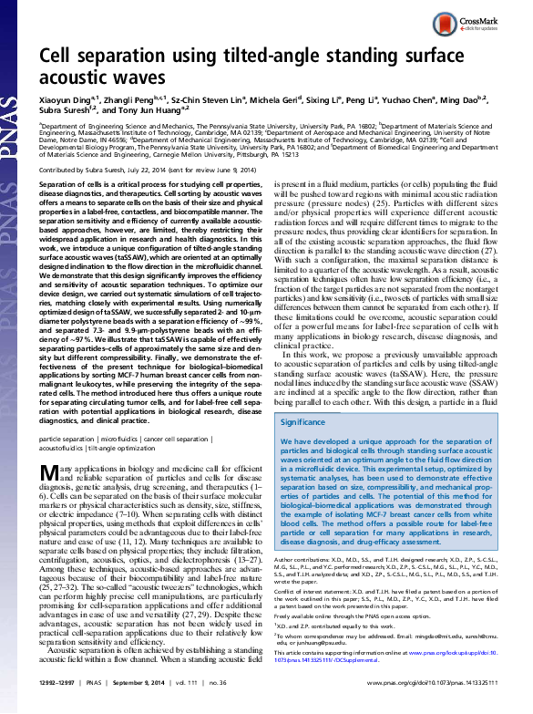(PDF) Cell separation using tilted-angle standing surface acoustic waves