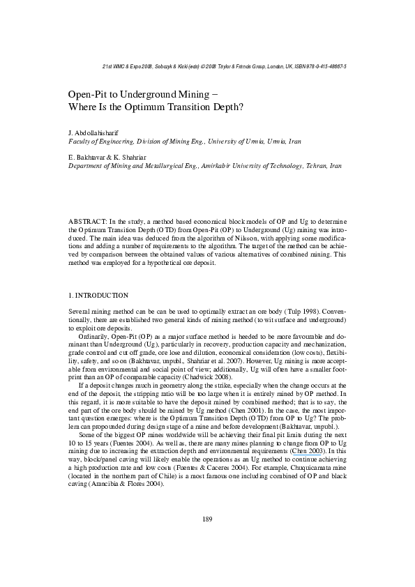 (PDF) Open-Pit to Underground Mining − Where Is the Optimum Transition ...