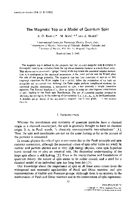 (PDF) The magnetic top as a model of quantum spin