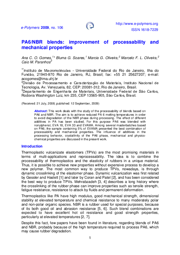 (PDF) PA6/NBR blends: improvement of processability and mechanical ...