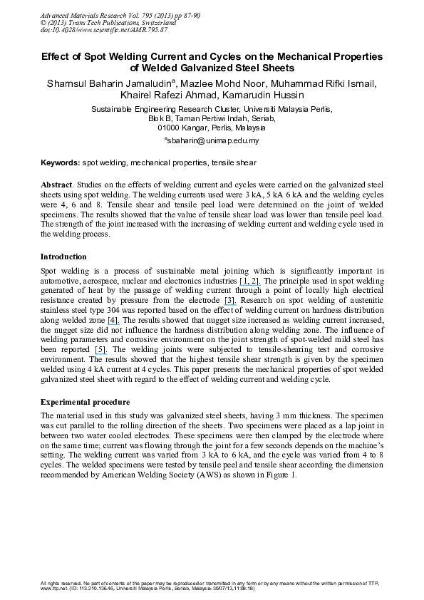 (PDF) Effect of Spot Welding Current and Cycles on the Mechanical ...