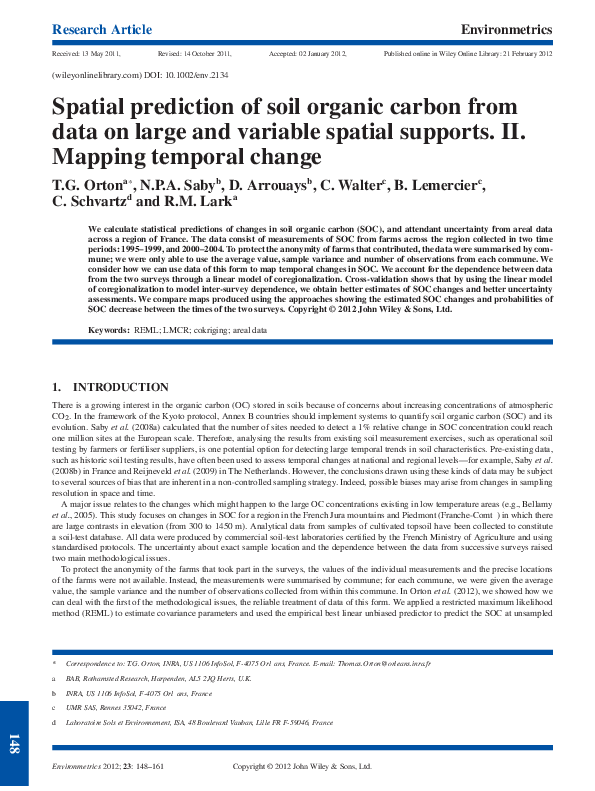 (PDF) Spatial prediction of soil organic carbon from data on large and ...