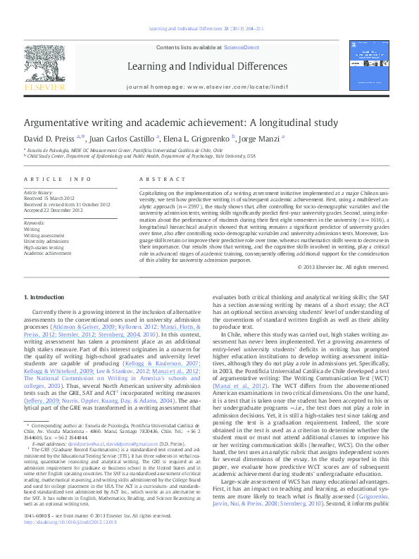 (PDF) Argumentative writing and academic achievement: A longitudinal study