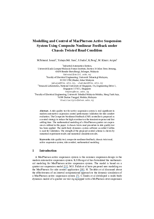 (PDF) Modelling and Control of MacPherson Active Suspension System ...