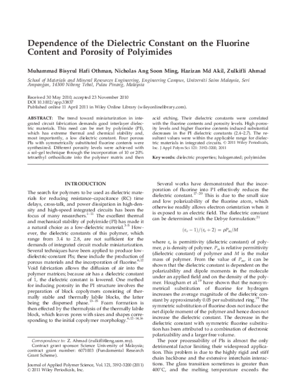 (PDF) Dependence of the dielectric constant on the fluorine content and ...