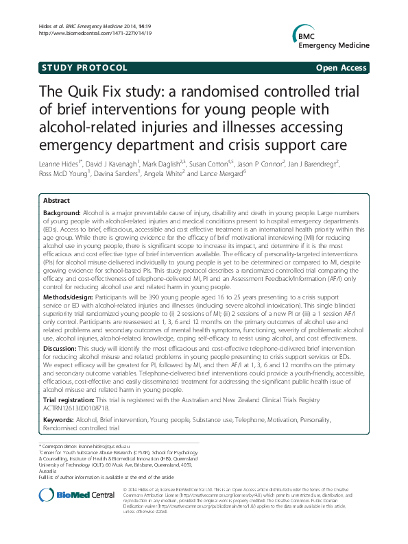(PDF) The Quik Fix study: a randomised controlled trial of brief ...