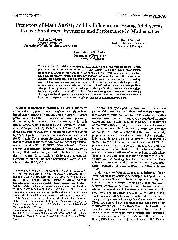 (PDF) Predictors of math anxiety and its influence on young adolescents ...