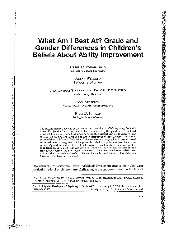 (PDF) What Am I Best At? Grade and Gender Differences in Children's ...