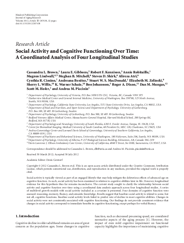 (PDF) Social activity and cognitive functioning over time: A ...