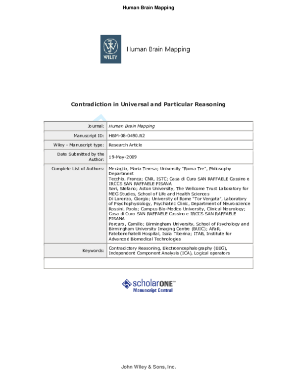 (PDF) Contradiction in universal and particular reasoning Camillo