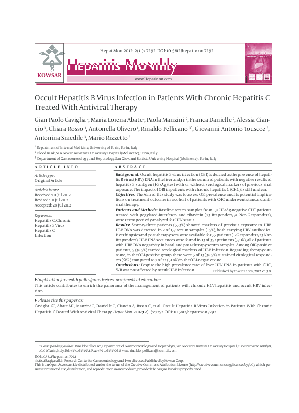(PDF) Occult hepatitis B virus infection in patients with chronic liver ...