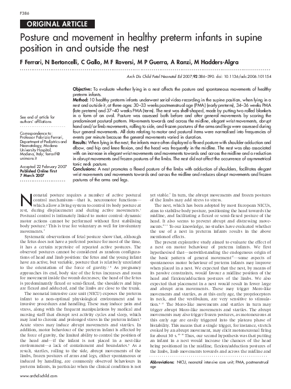 (PDF) Posture and movement in healthy preterm infants in supine ...