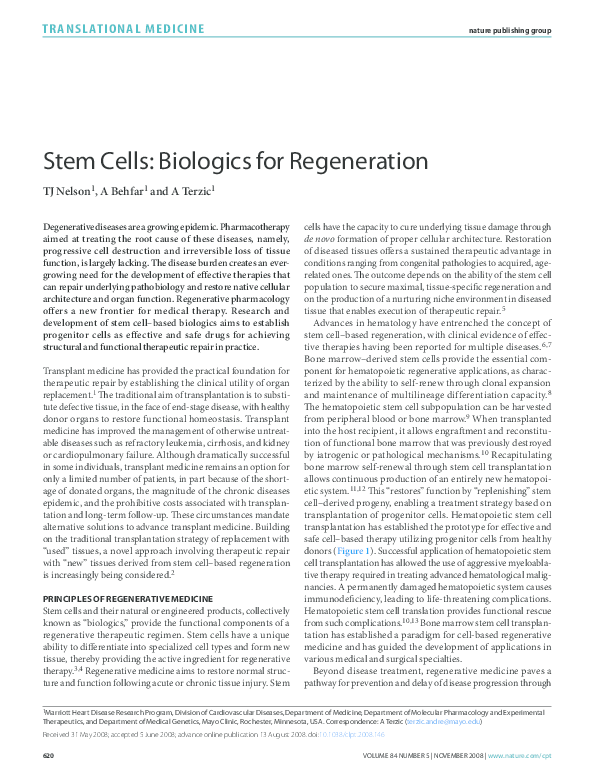 (PDF) Stem cells: Biologics for regeneration