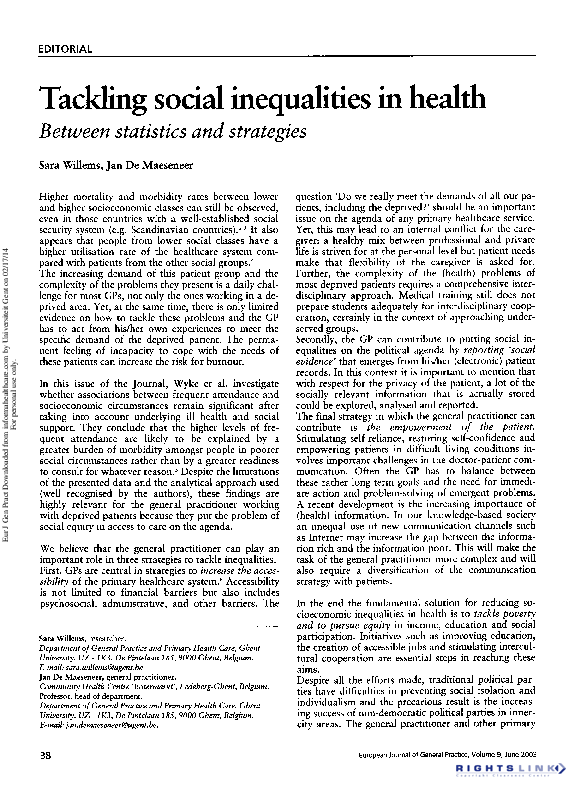 (PDF) Tackling social inequalities in health