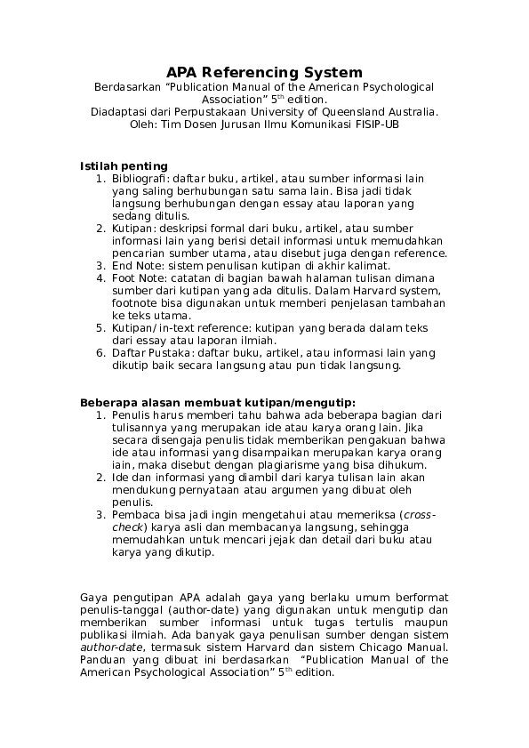 (DOC) APA Referencing System ILKOM