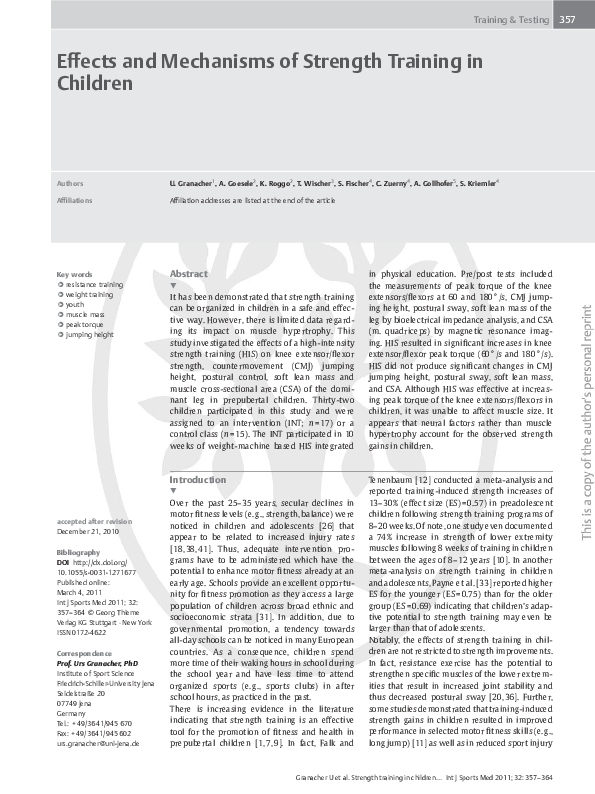 (PDF) Effects and mechanisms of strength training in children