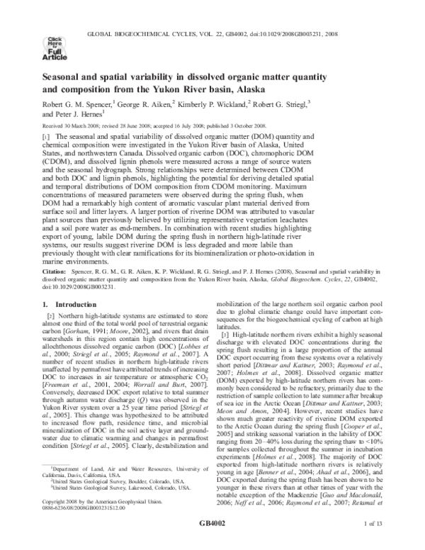 (PDF) Seasonal and spatial variability in dissolved organic matter ...