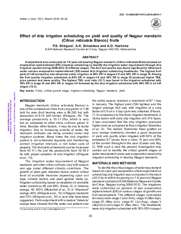 (PDF) Effect of drip irrigation scheduling on yield and quality of ...