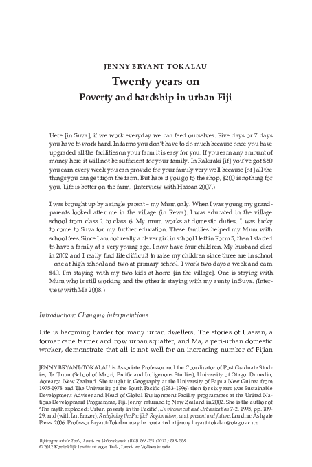 (PDF) Twenty years on: Poverty and hardship in urban Fiji